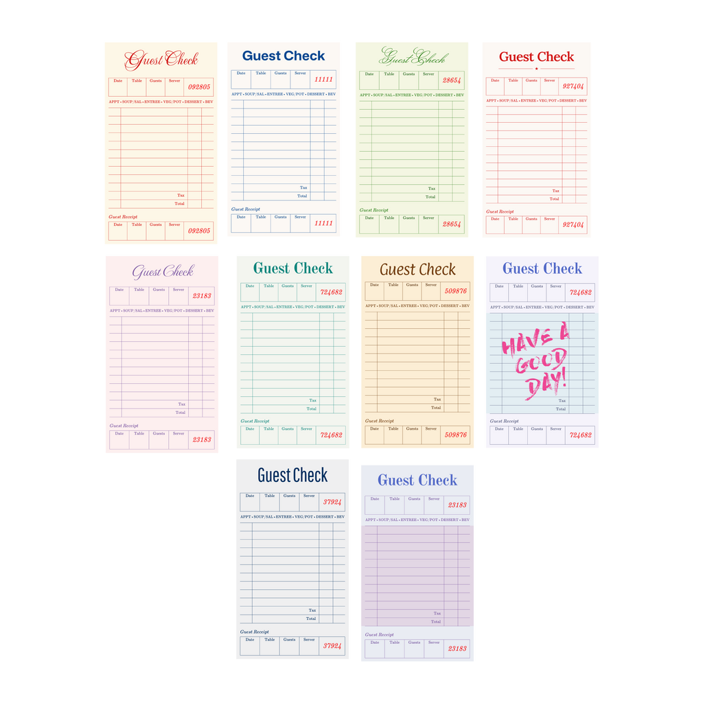 guest check receipt slips (set of 10)
